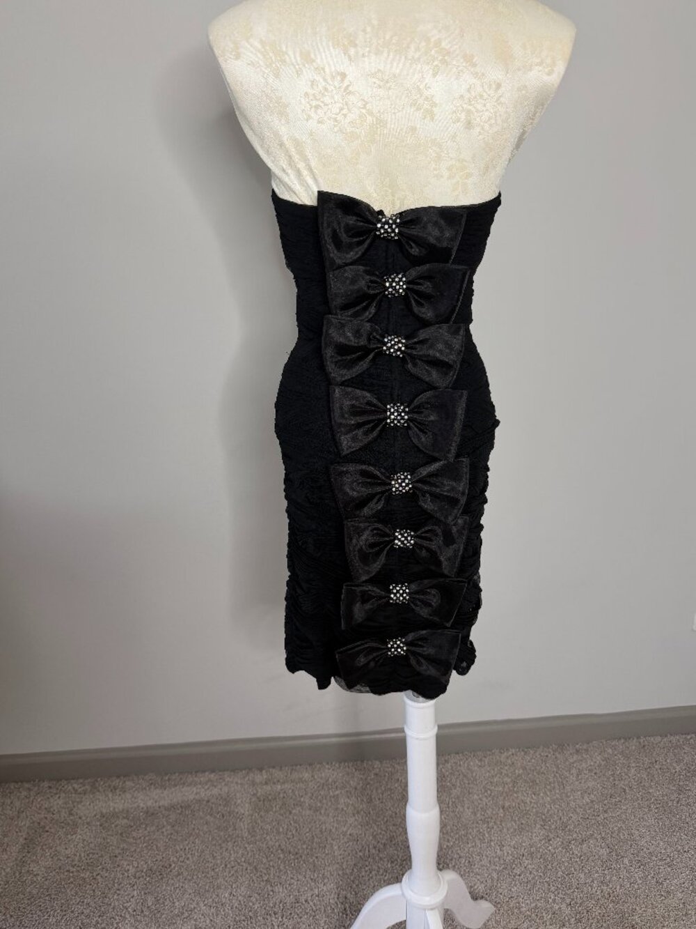 Jovani Black Ruched Strapless Bow Back Cocktail Dress 4